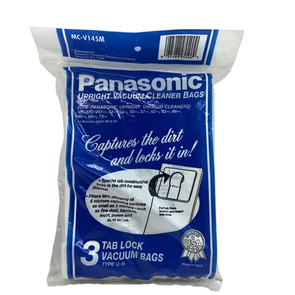 Panasonic Upright‎ Vacuum Cleaner Bags MC-V145M Type U-6 3 Pack NEW